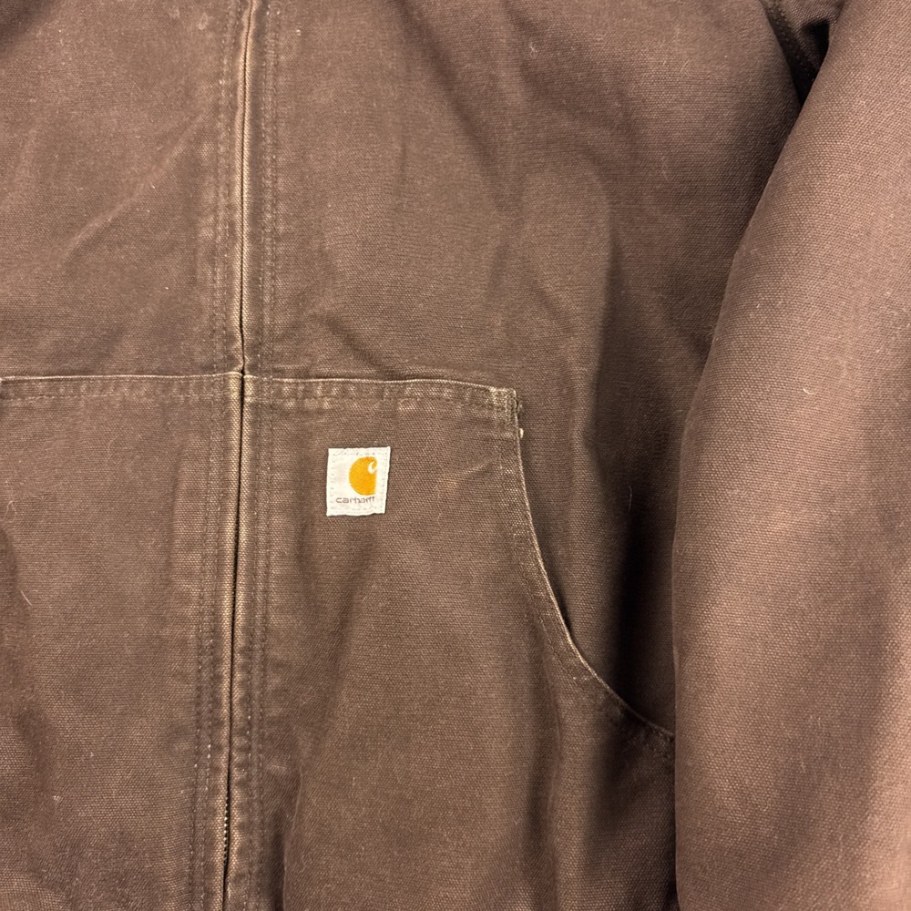 Vintage Carhartt Jacket Women's M Brown WJ130 DKB Active Hooded Canvas Thrashed - Picture 2 of 9